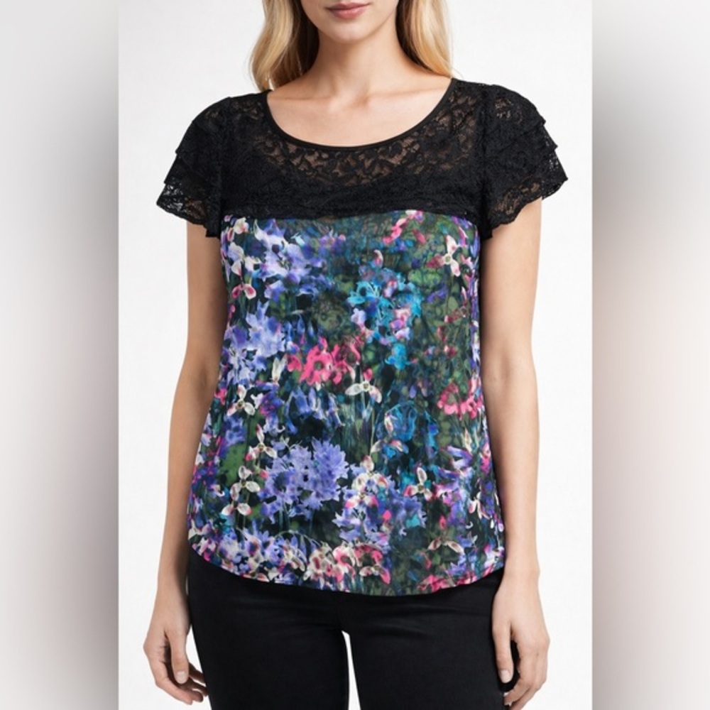 Floral Lace Blouse Medium Romantic Cottagecore Mesh Top